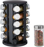 Carrousel à épices Relaxdays avec 20 pots - étagère à épices rotative - étagère à épices en acier inoxydable - noir
