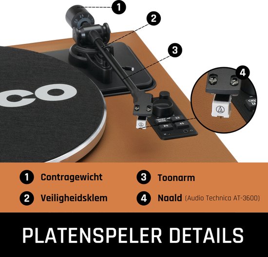 Lenco Platenspeler met Bluetooth - Vier ingebouwde Speakers 40W RMS - LS-430BN - Bruin — afbeelding 5