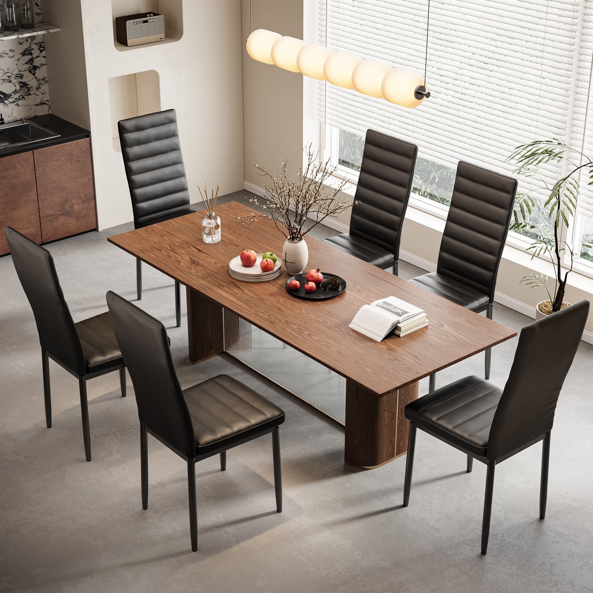 Bealife TB41C Eetkamerstoelen Set Van 6 - Eetkamer Stoelen Klassiek Set met PU Leer - Moderne Keukenstoel, Eetkamerstoel of Eettafelstoel-41x39x96cm - Zwart