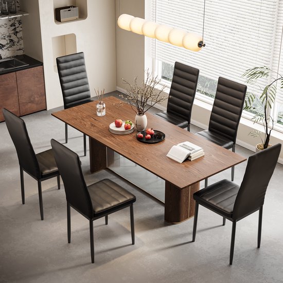 Bealife TB41C Eetkamerstoelen Set Van 6 - Eetkamer Stoelen Klassiek Set met PU Leer - Moderne Keukenstoel, Eetkamerstoel of Eettafelstoel-41x39x96cm - Zwart