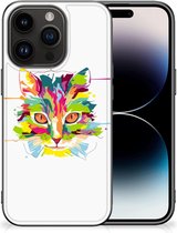 GSM Hoesje Geschikt voor iPhone 15 Pro Mobiel TPU Hardcase met Zwarte rand Cat Color
