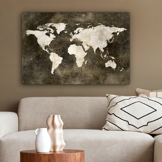 Peintures Toile Wereldkaart - Vintage - Sépia - 150x100 cm - Décoration murale