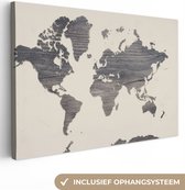 Canvas Wereldkaart - 30x20 - Wanddecoratie Wereldkaart - Grijs - Hout