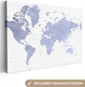 Canvas Wereldkaart - 120x80 - Wanddecoratie Wereldkaart - Blauw - Zee