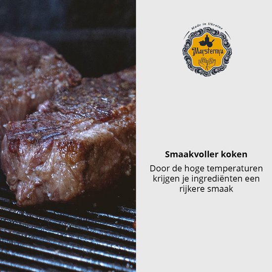 MAYSTERNYA Grillpan Gietijzer - 28 x 28 x 4 cm - Geschikt Voor Inductie - Steakpan - Grillen - Bakken - BBQ Accessoires - Grillplaat - Barbecue - Gietijzer - Pannenset - Barbecue Cadeau - Cadeau - Cadeaupakket - Mat Zwart