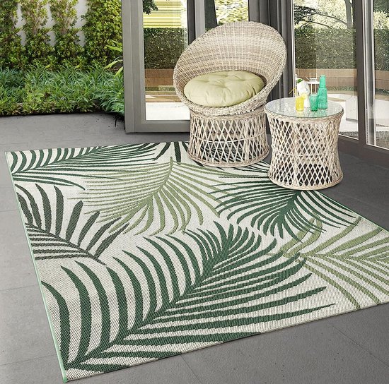 the carpet Machka - robuust buitentapijt, modern design, weerbestendig & UV-bestendig, voor balkon, terras en serre, ook geschikt voor keuken of eetkamer, palmboom, 200x280