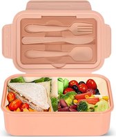Vershouddoos - Lunchbox voor volwassenen, 1400 ml, Bento Box met 3 vakken, broodtrommel voor kinderen, lunchbox, geschikt voor magnetron en vaatwasser, school, werk, picknick, reizen - Roze