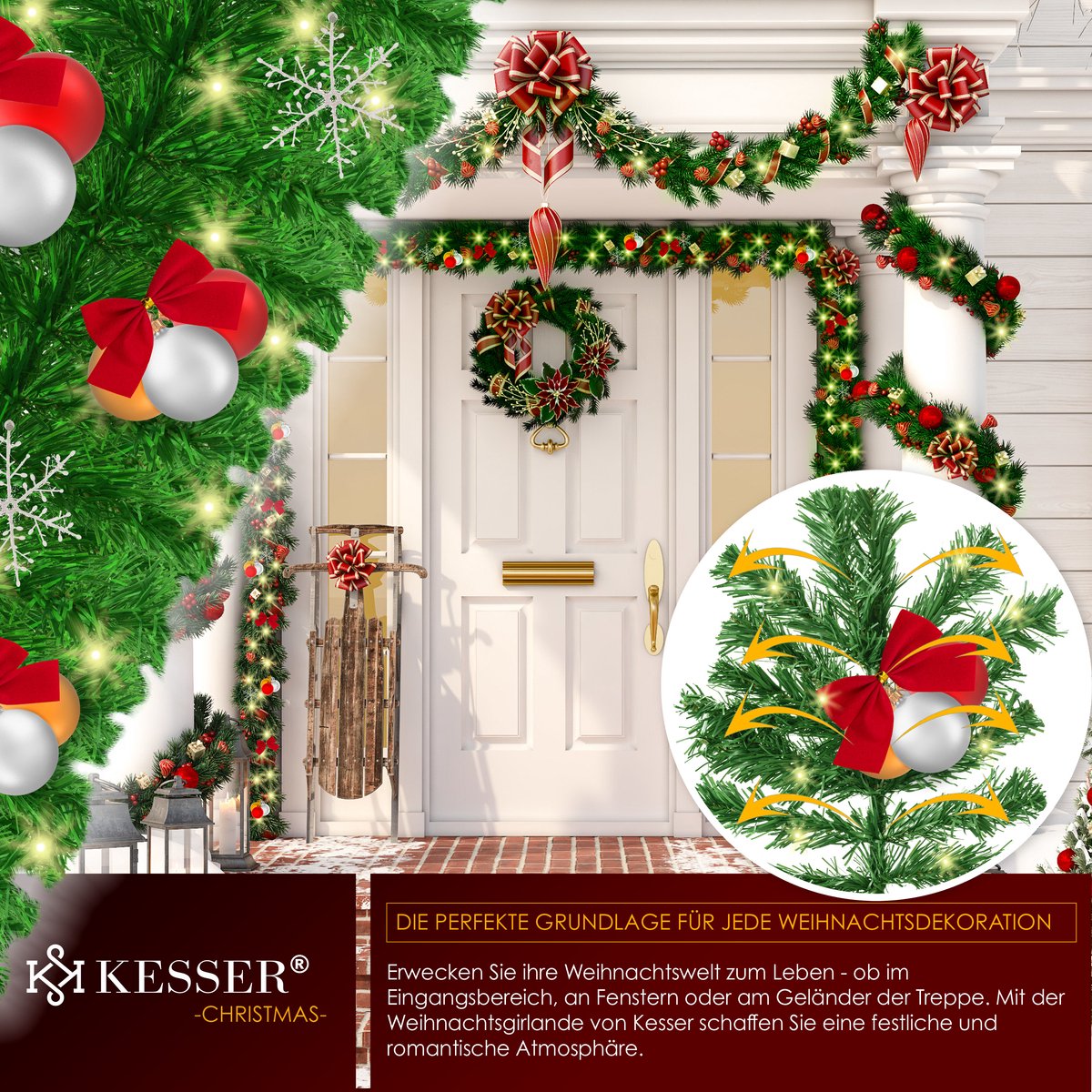 KESSER® Guirlande met verlichting - Kerstguirlande LED Kerstslinger Kerstversiering Kerstdecoratie – foto 7