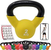 PowrX© Kettlebell Neopreen 2-26 kg incl. Workout - Ball halter in verschillende kleuren. Kleuren en gewichten - Vloervriendelijke schommelhalter (2 kg (geel))