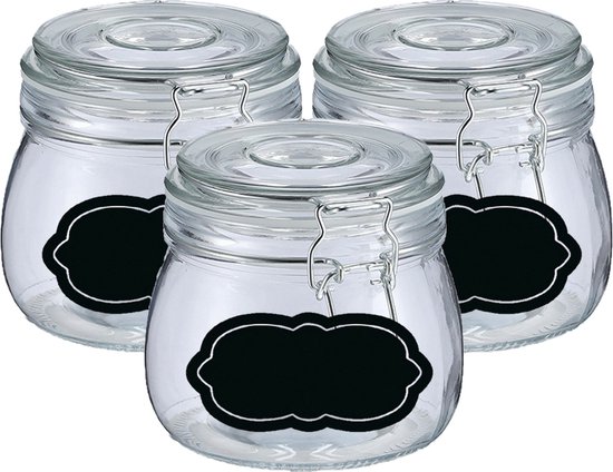 Weckpot/inmaakpot - 4x - 500 ml - glas - met beugelsluiting - incl. etiketten