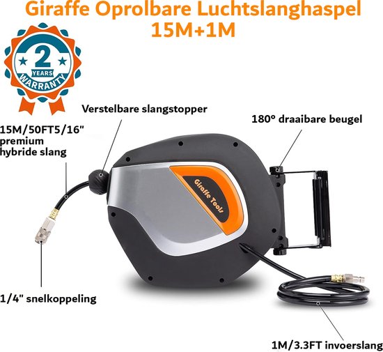 Blubird Luchtslanghaspel dubbele arm 10mm x 30mtr