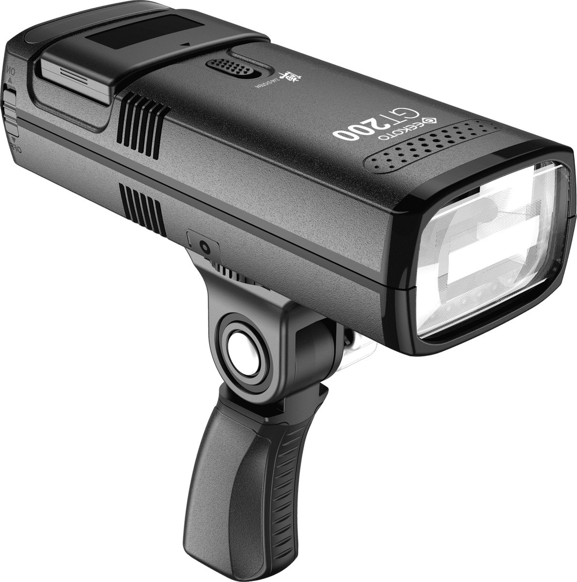 Geekoto GT200S - 200W, ETTL, 2.4Ghz Flitser Kit, modellamp, 2900mAh Batterij, 500 flitsen op 1 batterij, inclusief pistolgrip, magnetische accessoires, batterij, oplader en NL stroomkabel