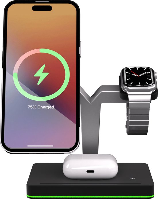 Belkin BoostCharge Pro Chargeur sans Fil 3 en 1 avec MagSafe pour iPhone  13, iPhone 12 + Apple Watch + AirPods (Charge magnétique iPhone 13 et  iPhone