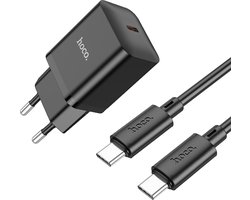Hoco Oplader Geschikt voor Samsung Galaxy A20e - Type C Kabel (1 Meter) & Stekker (N27) - USB C Snel Lader 20W - Zwart - Ook geschikt voor A14 / A34 / A54 / A13 / A33 / A53 / A12 / A32 / A52 / A11 / A51 / S20 / S21 / S22 / S23 / FE / Plus / Ultra