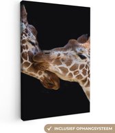 Canvas schilderij - Giraffe - Dieren - Zwart - Portret - Foto op canvas - Canvas dieren - 40x60 cm - Schilderijen op canvas