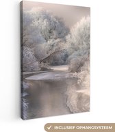 Canvas schilderij - Foto op doek - Winter - Water - IJs - Sneeuw - Landschap - Kamer decoratie - 60x90 cm - Canvas doek