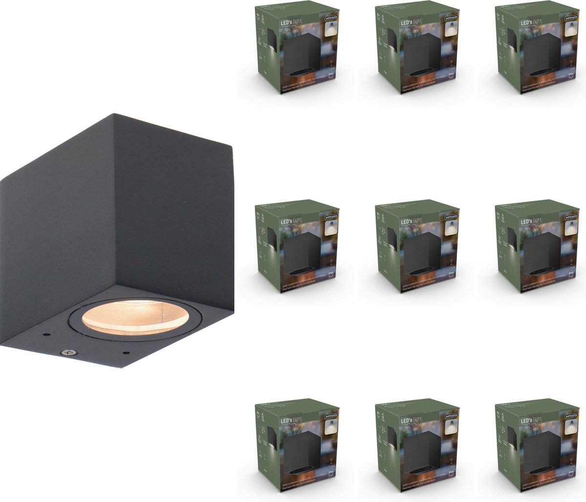 WallDeco LED Wandlamp vierkant antraciet - Schijnt naar beneden - Voor binnen & buiten - 10 stuks