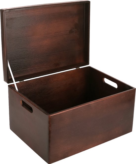 Creative Deco XXL Grande Boîte de Rangement en Bois Marron | 40x30x24cm | avec couvercle et Poignées