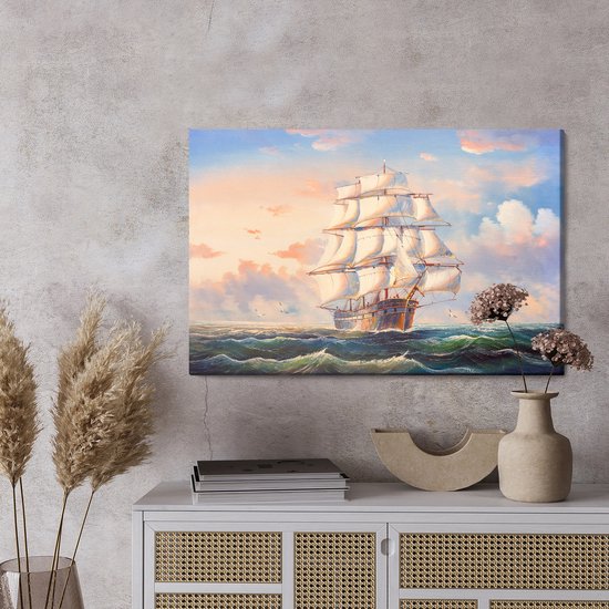 Schilderijkoning - Canvas Schilderij Zeilboot In De Zee - 40 x 30 cm