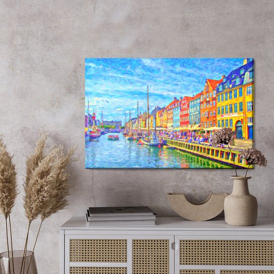 Painting King - Peinture sur toile Le canal Nyhavn au Centrum de Copenhague - 100 x 70 cm