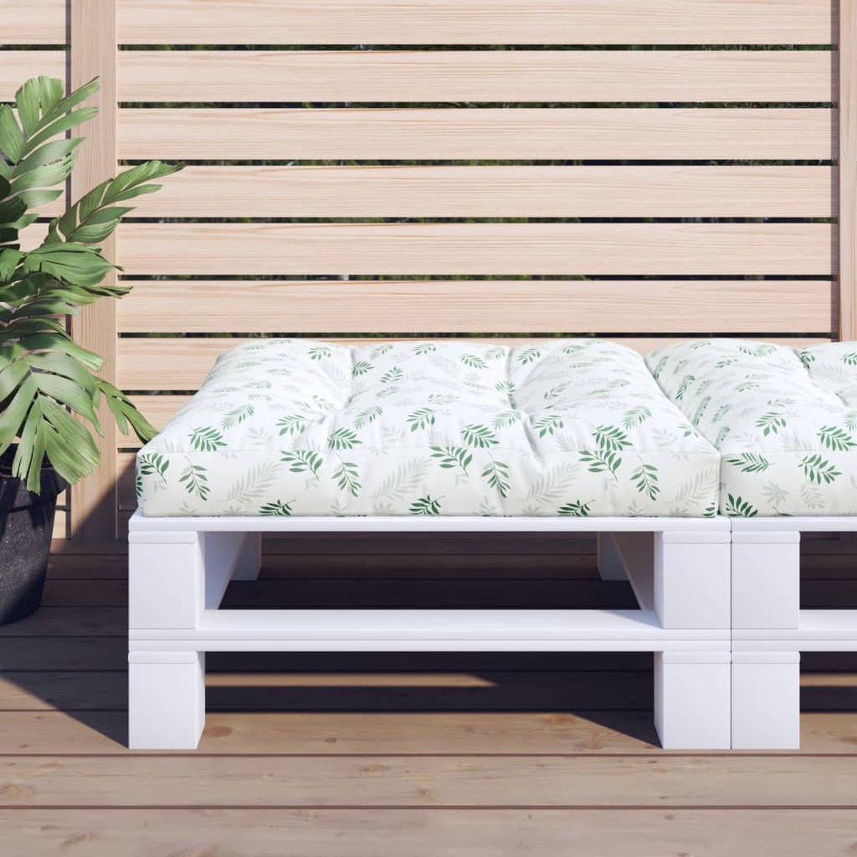 vidaXL - Palletkussen - bladpatroon - 80x80x12 - cm - stof
