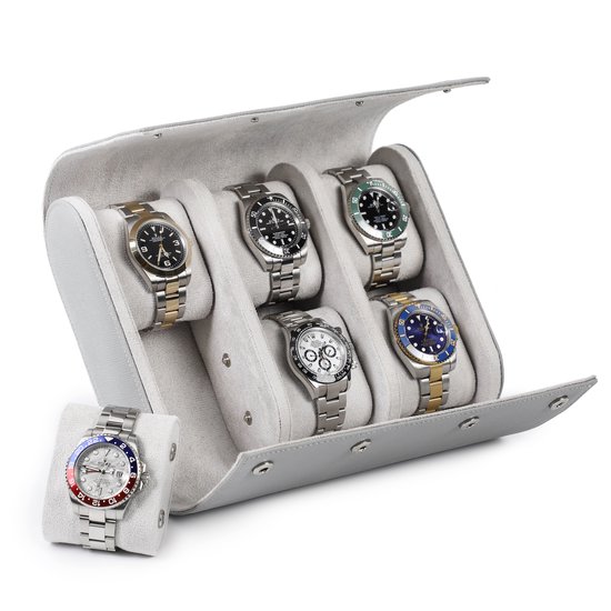 Timezone - Rouleau de montre en cuir pour 6 Montres - Étui de voyage pour montre - Grijs