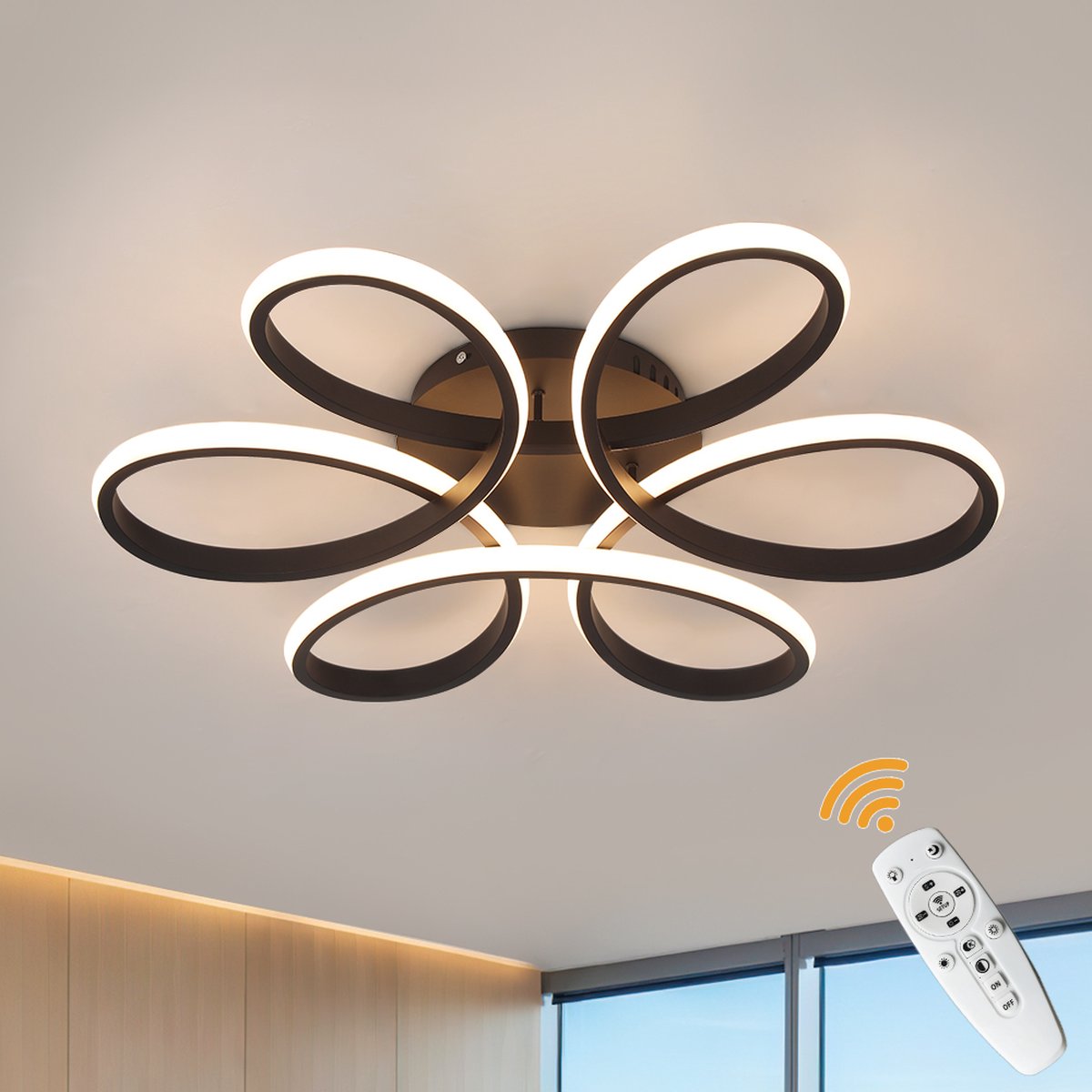 Reserve Dimbare LED Plafondlamp, 48W Moderne LED Plafondlamp met Afstandsbediening, Creatieve Hart Vorm Plafondlamp voor Woonkamer, Slaapkamer, Eetkamer, Zwart