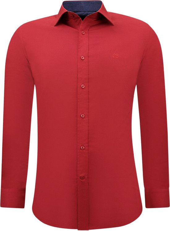 Heren Overhemden Lange Mouw - Blouse Heren Slim Fit - Overhemd Heren Volwassenen - Rood
