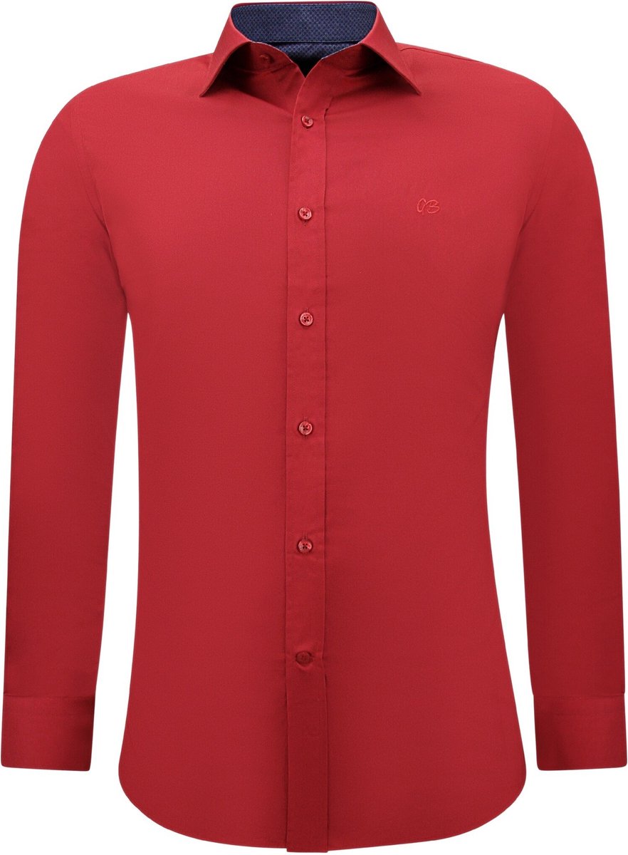 Zakelijke Katoenen Overhemd Heren - Slim Fit Blouse Stretch -Rood