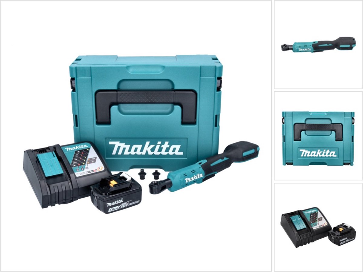 Makita DWR 180 RT1J accu-ratelsleutel 18 V 47,5 Nm 1/4" 3/8" + 1x accu 5,0 Ah + oplader + Makpac