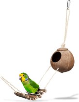 Relaxdays vogelspeelgoed - kokosnoot vogelhuisje met vogelladder - muizen huisje - parkiet