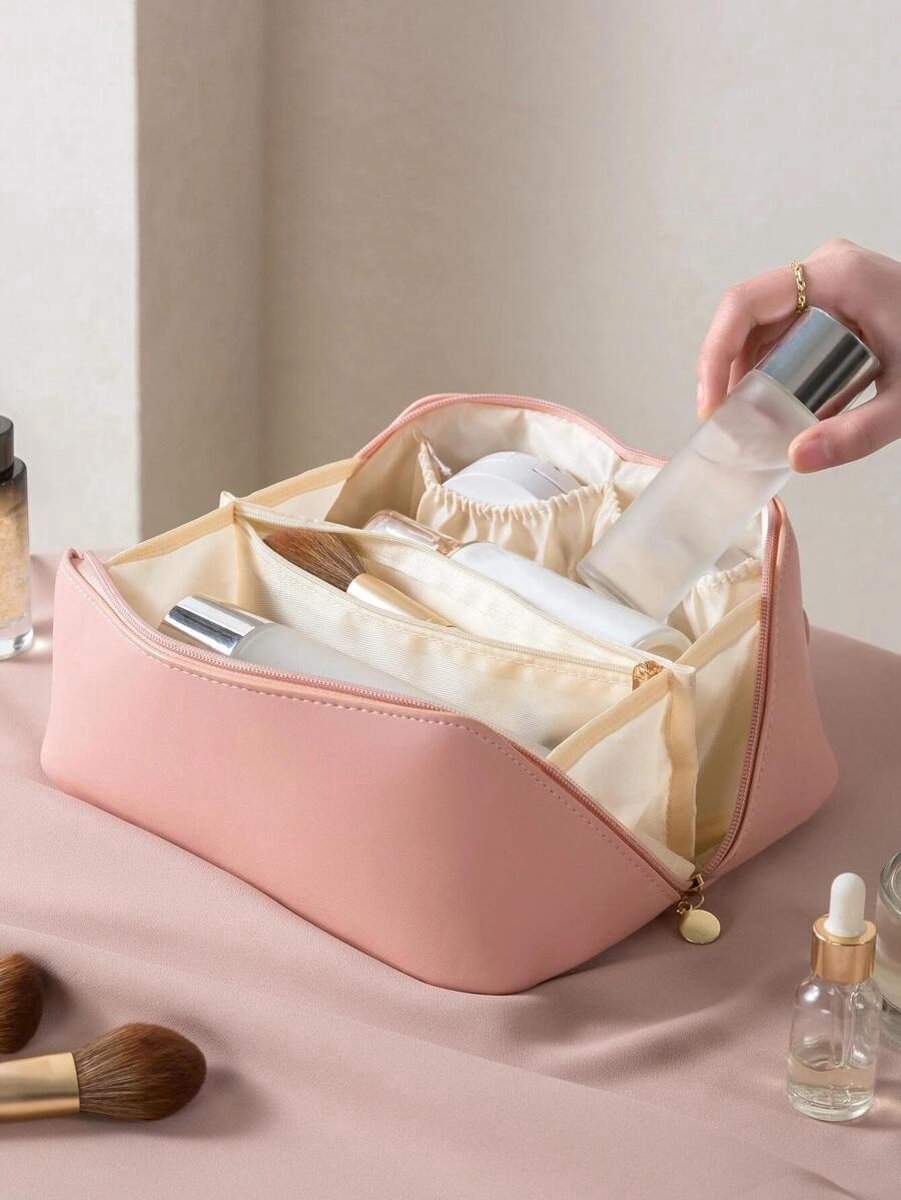 Luxe Make-up Tas Roze + Beauty Blender Spons - Toilettas - Reistas - Tas Voor Toilet Artikelen - Beauty case - Cosmetica tas - Handige Make-up Tas - Make-up Organizer - Skincare Organizer - Reis Toilettas - Multifunctionele Make-up Tasje - Case Tool van Merkloos / Sans marque — cadeau in Mode & Accessoires - foto 3