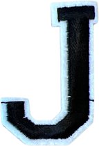 Alfabet Strijk Letter Embleem Patches Zwart Wit Dun Randje Letter J / 4 cm / 5 cm