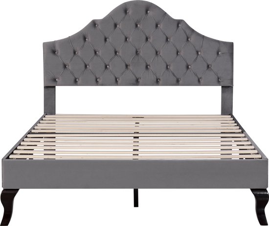 Lit double rembourré Merax - Lit pour 2 personnes avec tête de lit réglable - Grijs