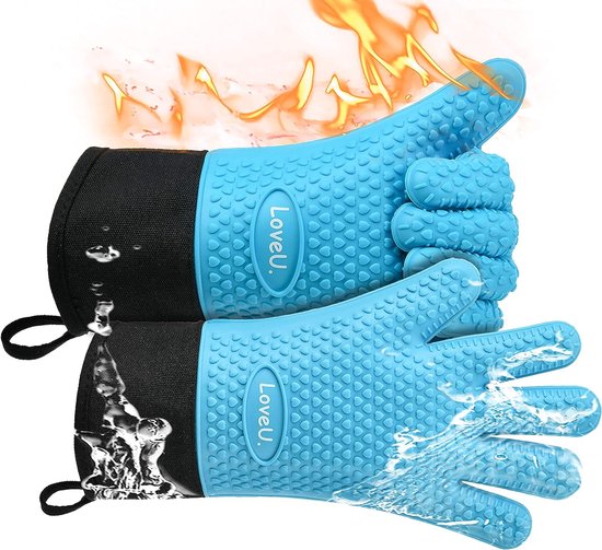 Oven Handschoenen Siliconen en katoen Dubbellaags - Hittebestendige BBQ Handschoenen/Keukenhandschoenen/Flexibele Ovenwanten - Perfect voor bakken en barbecue