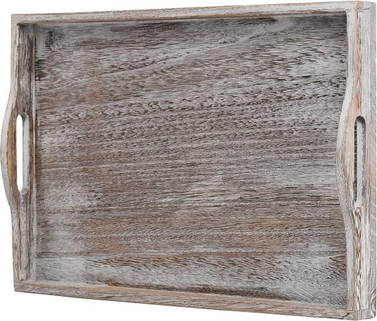 Rustiek houten dienblad, Ottomaans houten dienblad voor salontafel, boerderij Vintage decoratieve dienbladplaat met uitgesneden handvat voor dineren, ontbijt, rechthoekig,