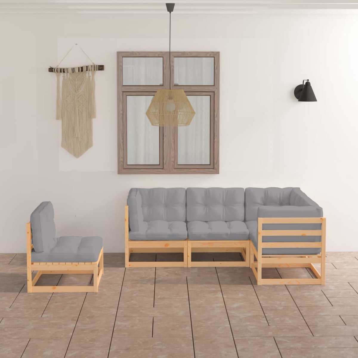 The Living Store 5-delige Loungeset met kussens massief grenenhout - Lounge Set - Tuinmeubel - Houten Lounge Set - Loungestoel - Buitendecor