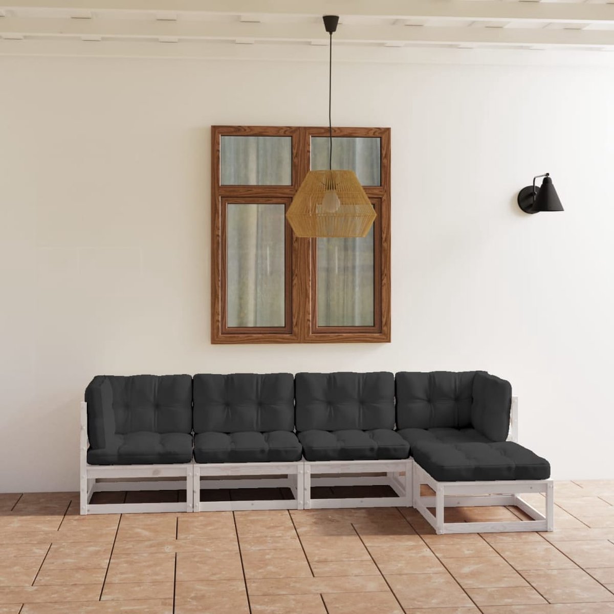 The Living Store 5-delige Loungeset met kussens massief grenenhout - Tuinlounge - Lounge Set - Tuinset - Houten Loungebank - Balkon Meubel