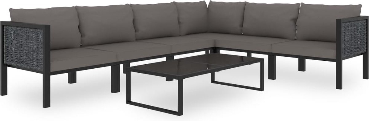 The Living Store 7-delige Loungeset met kussens poly rattan antraciet - Loungeset - Tuinmeubels - Lounge Set - Outdoor Meubilaar - Polyrattan