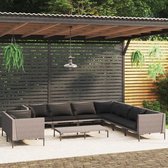 The Living Store Loungeset The Living Store - Classic - Tuinmeubelset - 9-zits - Donkergrijs - Gepoedercoat staal - PE-rattan