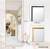 Vloerspiegel, spiegel 52 x 161 cm, volledige lengte met minimalistisch smal aluminium frame, moderne grote wandspiegel, staand of hangend voor woonkamer en slaapkamer, goud