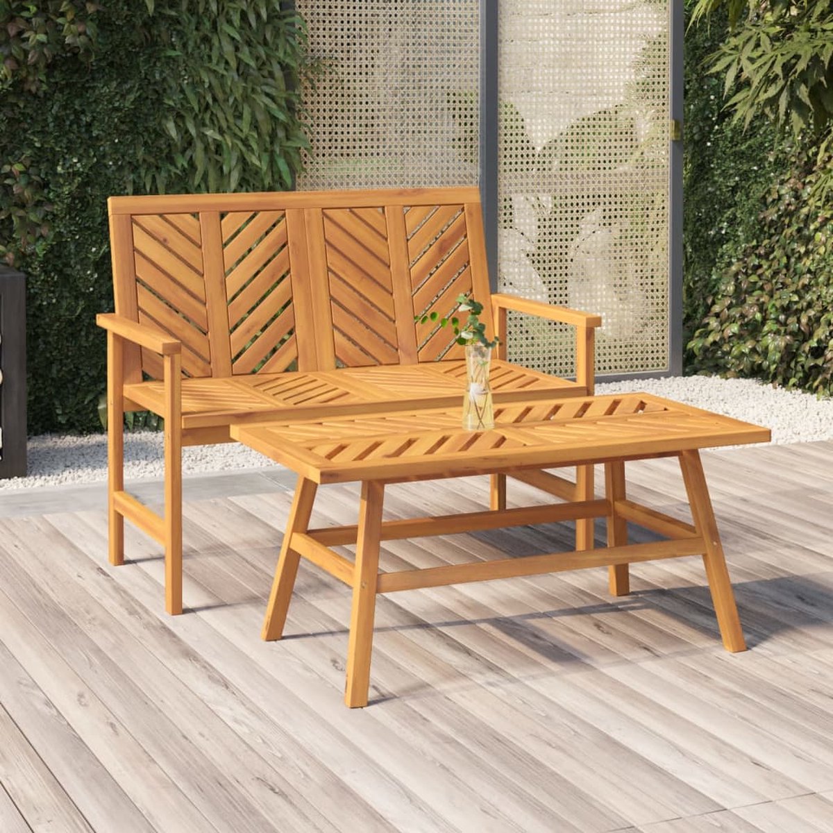 Banc de jardin 2 places bois d'acacia avec table support et accoudoirs  jardin