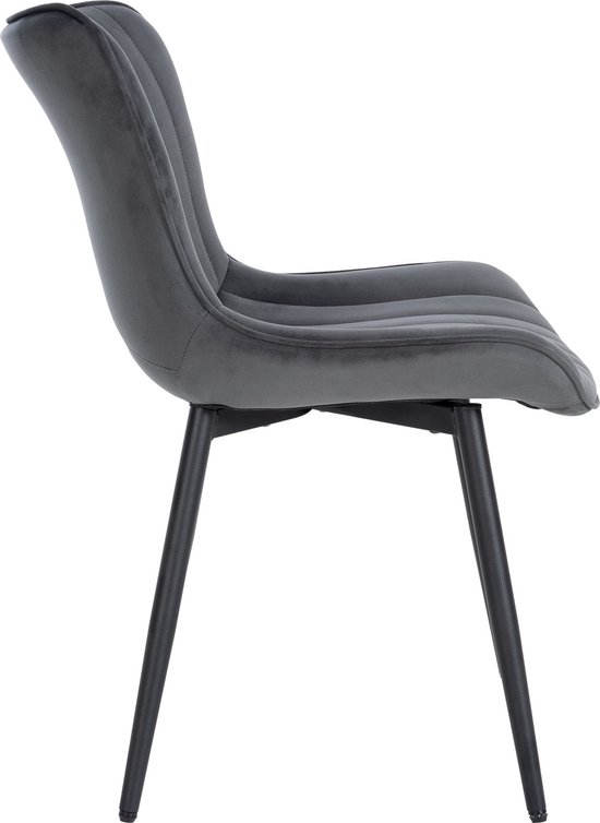 CLP Largo Set de 2 chaises de salle à manger - Sans accoudoirs - Structure en métal - Velours gris foncé