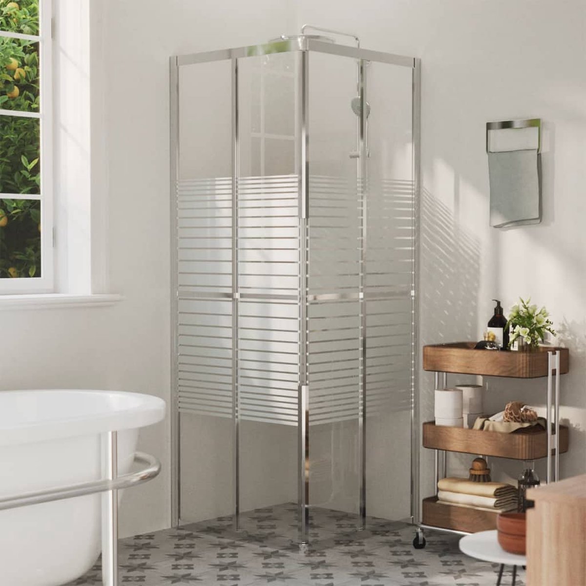 The Living Store Douchecabine - 70 x 70 x 180 cm - Transparant en wit - ESG glas - Aluminium