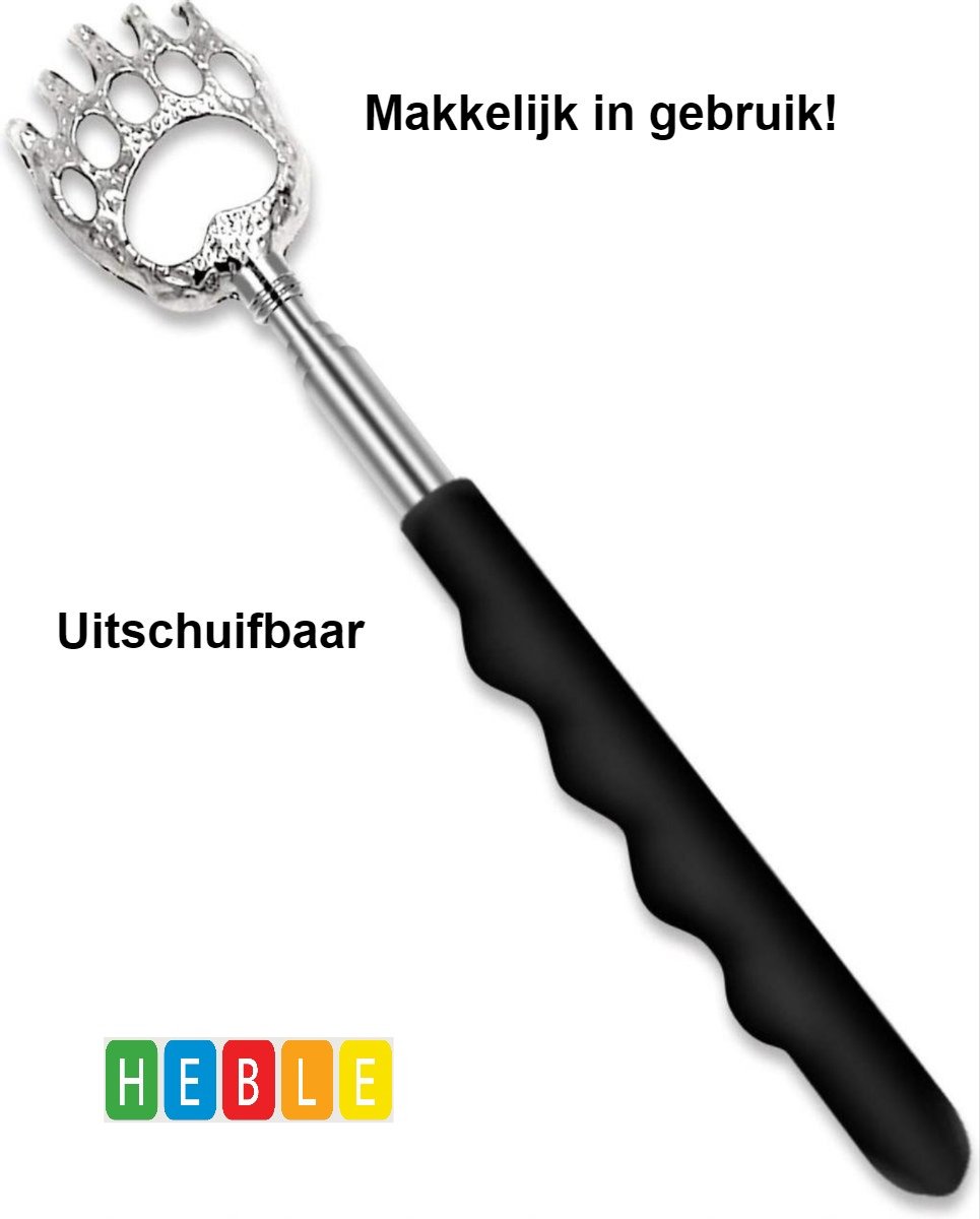 Goedkoopste Zwarte Ruggenkrabber Verstelbaar & Uitschuifbaar voor Massage & Jeuk op je Rug - van Heble®