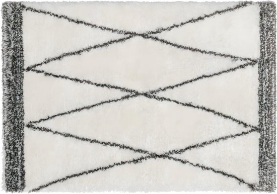 OZAIA Shaggy hoogpolig tapijt berberstijl HANIA - Polyester - 160 x 230 cm - Beige en grijs L 160 cm x H 4.5 cm x D 230 cm