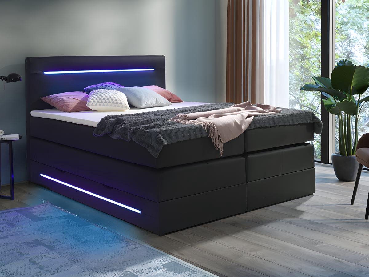 DREAMEA Complete boxspring met hoofdeinde met LEDs, bedbodem met  opbergruimte, matras