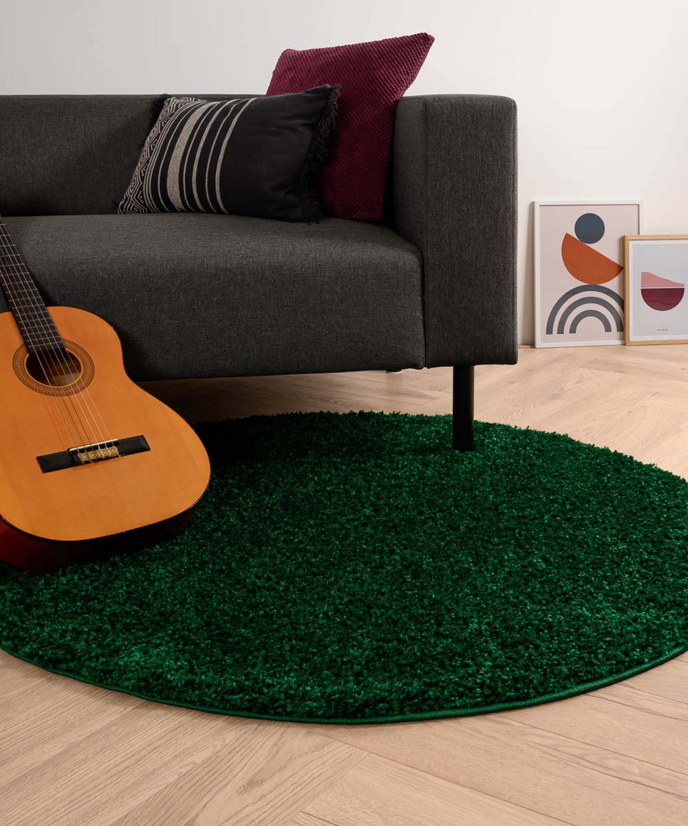 Rond hoogpolig vloerkleed shaggy Trend effen - jade 160 cm