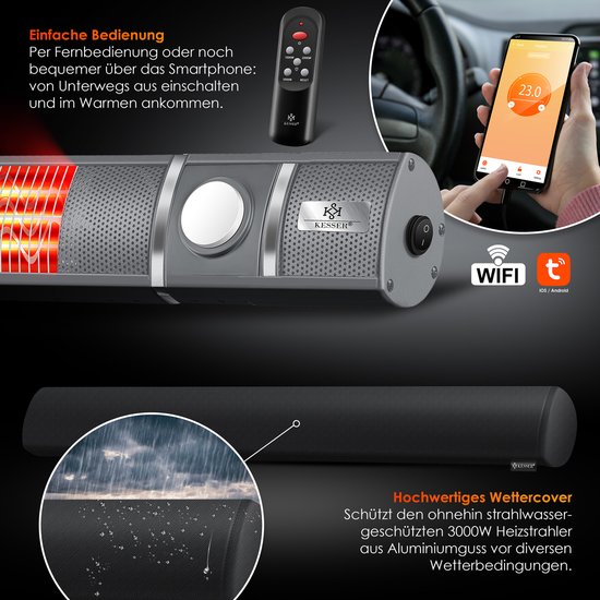 Kesser Terrasverwarmer - Infrarood Verwarming WIFI Afstandsbediening 2000w Kantelbaar Ipx4 1179575847