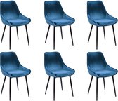 Set van 6 stoelen MASURIE - Fluweel - Nachtblauw L 49 cm x H 85.5 cm x D 56 cm